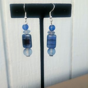 Blue & Black Beaded Hanging Earrings